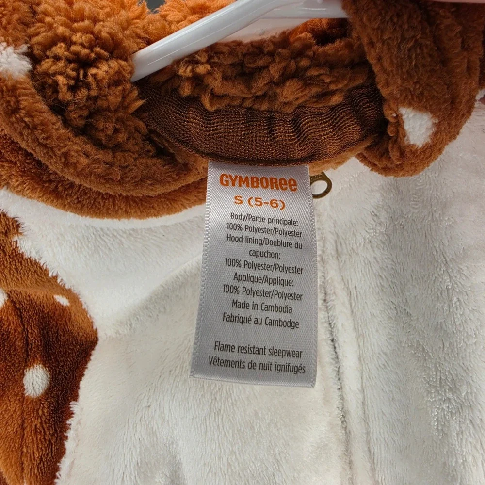 Gymboree Sleeper Kids S (5-6) Brown Reindeer Hooded Fleece Union Suit Pajamas